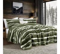 Wonderful 3 Pieces Fluffy Faux Rabbit Fur Comforter Set Queen Size, Dark Green Plush Fuzzy Bedding Set, Animal Stripes Design Warm Soft Comforter Bedding Set for All Season,90"x94"