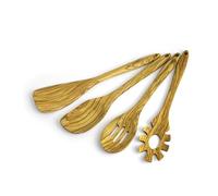 WONDERFUL 4 Pcs Olive Wooden Spoons for Cooking - 13.5 Inch Long, Set with Spatula, Corner Spoon, Slotted Spoon, Spaghetti and Pasta Server with Measurer…