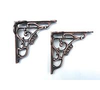 Wonderful Antique Copper 5x5'' Wall Shelf Brackets from a GNER Steam Railway Carriage (1Pair) - Cast Iron