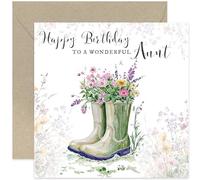 Wonderful Birthday Cards for Aunt - Gardening Themed Birthday Cards for Her - Green Wellies with Flowers Design - Heartfelt Floral Birthday Gifts for Women - For Gardeners