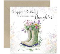 Wonderful Birthday Cards for Daughter - Gardening Themed Birthday Cards for Her - Green Wellies with Flowers Design - Heartfelt Floral Birthday Gifts for Women - For Gardeners