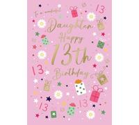 Wonderful Daughter 13th Birthday Card - Age 13 - Flowers, Presents and Stars Embossed with Foil Details - by ICG