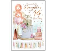 Wonderful Daughter 14th Birthday Card (ICG-7145) - Birthday Cake - Foil and Flitter Finish