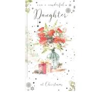 Wonderful Daughter Christmas Card, Floral Design with Roses, 12 x 24 cm