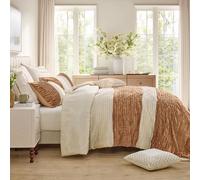 Wonderful Faux Silk Queen Size Velvet Comforter Set- 3 Piece Striped Ruched Luxurious Lightweight Cozy, Cotton Feel, Christmas Bedding Set Soft Fluffy Winter Comforter Set (Orange Taupe, Full)
