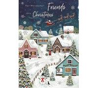 Wonderful Friends Christmas Card - Snowy Village Houses and Santa's Sleigh with an Embossed Foil Finish - By ICG