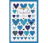 Wonderful Husband Anniversary Card - Love Heart Pattern Embossed with Foil Details - by International Cards & Gifts