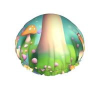 Wonderful little mushrooms Print Shower Cap - Reusable, Double Layer, Breathable, Adjustable Elastic Strap, Hotel Travel Essentials