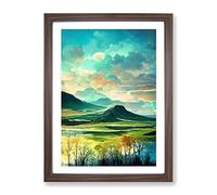Wonderful Mountain Landscape No.1 Framed Print | A2 Walnut Framed Wall Art | Ready to Hang | Modern Landscape Picture | Living Room Bedroom Lounge Office