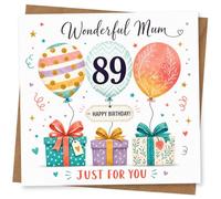 Wonderful Mum 89th Birthday Card, Special Birthday Greeting Card for Mum with Balloons, Gifts and Just for You Message