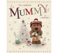 Wonderful Mummy Christmas Card - Barley Bear and Christmas Tree with Embossed Foil Finish - By ICG