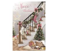 Wonderful Niece Christmas Card - Christmas Tree and Staircase Embossed with Foil and Flitter Details - By ICG