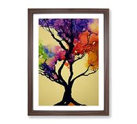 Wonderful Painted Tree No.7 Framed Print | A2 Walnut Framed Wall Art | Ready to Hang | Modern Floral Picture | Living Room Bedroom Lounge Office