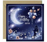Wonderful Sister Birthday Card - Space Galaxy Planets Moon Birthday Card for Sister Sis