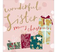Wonderful Sister Christmas Card Gold Foiled Wrapped Presents Xmas Greetings