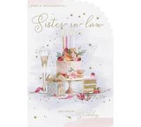 Wonderful Sister-in-Law Birthday Card - Pretty Cake and Fizz with Foil and Glitter Finish and Die-Cut Scallop Corner - by ICG