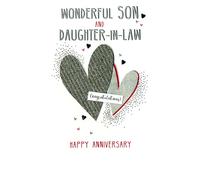Wonderful Son and Daughter-in-Law Congratulations Heart Hugs Anniversary Card JGS778