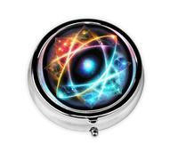 Wonderful Universe A Round Mini Pillbox with Three Compartments for Storing Vitamins, Fish Oil, and Nutritional Supplements.