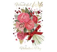Wonderful Wife Bouquet of Blush Valentine's Day Large Greeting Card VLB060E