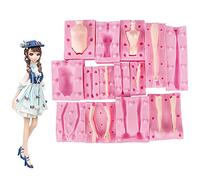WonDerfulC 7 Pieces Fondant Doll Body Mould 3D Body Cake Moulds DIY Clay Soft Clay Epoxy Resin Silicone Mold Baking Tools