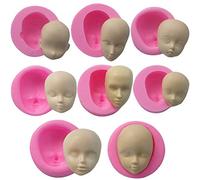 WonDerfulC 8pcs Silicone Human Head Mould Fondant Face Moulds Model Doll Head Mold Making Cake Clay Resin Candle Soap Molds