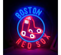 WonderfulLife Red Sox Neon Sign for Boston Baseball Team Logo,Led Neon Lights for Sports Man Cave Bar Office or Living Room Decor,Perfect Gifts for MLB Fans.