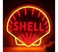 WonderfulLife Shell Oil Logo Neon Sign for Garage Decor,Led Signs for Bar Man Cave Wall Decor,Gasoline Station Display Lighting,Orange and Red,Easy Hanging.