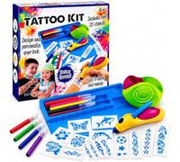 Wondergoods Kids Airbrush Tattoo Kit - Battery Operated Temporary Tattoo Maker with 20+ Stencils & Colour Markers, Creative Body Art Design Set, Easy to Apply & Remove, Gift for Children Age 6+