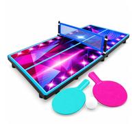 Wondergoods LED Light Up Tabletop Ping Pong Set for Kids - Mini Indoor Table Tennis Game with 2 Paddles, Ball & Net - Interactive Sports Game for Boys & Girls Age 6+