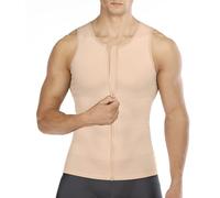 Wonderience Compression Shirts for Men Undershirts Slimming Body Shaper Waist Trainer Tank Top Vest with Zipper, Beige, XXXL