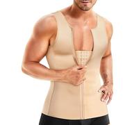 Wonderience Men Shapewear Slimming Body Shaper Compression Shirt Tank top with Zipper Underwear for Tummy Control, Beige, XXXXL