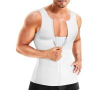 Wonderience Men Shapewear Slimming Body Shaper Compression Shirt Tank top with Zipper Underwear For tummy control, White, L