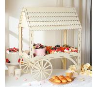 Wonderjune 1 Pcs Wooden Candy Cart with Wheels for Party Mini Wooden Tabletop Dessert Display Stand for Weddings Birthdays Baby Showers Party Decoration,25" x 20.5" x 9.75"