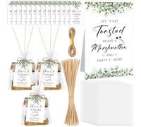 Wonderjune 100 Sets S'more Love Wedding Favors Including 100 Clear Cellophane S'more Bags 100 Paper Insert S'more Love Tags 100 Bamboo Skewers, Desktop Stand and 32.81 ft Jute Rope for Wedding