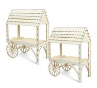 Wonderjune 2 Pcs Wooden Candy Cart with Wheels for Party Mini Wooden Tabletop Dessert Display Stand for Weddings Birthdays Baby Showers Party Decoration,25" x 20.5" x 9.75"
