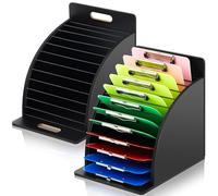 Wonderjune 2 Pcs Wooden Clipboard Holder Storage Metal Rack with Raised Side Panel Clipboard Organization for Classroom Office School Teacher, Clip Boards Not Included(Black)