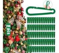 Wonderjune 200 Pcs Christmas Ornament Hooks - Green Plastic Lanyard Clips for Xmas Decorations Hanging Hooks