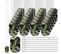 Wonderjune 30 Pack Camouflage Dog Tags Army Dog Tags Camouflage Party Decorations Acrylic Military Dog Tags Include 30 Camouflage Dog Tags with 30 Pcs 70cm Long Beaded Chains for Soldier Men Dogs