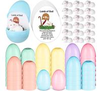 Wonderjune 36 Sets Religious Easter Eggs Fillers Lamb of God Religious Gift Bulk Resin Sheep Empty Eggs with Inspirational Cards Christian Easter Decor for Basket Stuffers Party Favors(White Lamb)