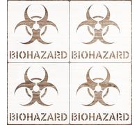 Wonderjune 4 Pcs Biohazard Symbol Graffiti Toxic Waste Stencils Sheet Contaminated Hazard Sign Reusable Symbol Theme Spraying Wall DIY Craft Decorative Drawing Template(12 x 12 Inch)