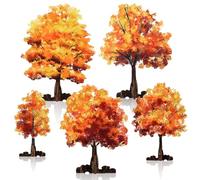 Wonderjune 5 Pieces Mini Fall Maple Tree 2D 5 Size Autumn Artificial Miniature Trees Flat Wooden Village Fall Decoration Thanksgiving Tabletop Centerpieces Set for Indoor Home Harvest Wedding Party