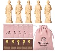 Wonderjune 5 Sets St Joseph Statue for Selling House Small Resin Saint Joseph Figurine with Instruction Prayer Card and Burial Bag for Selling Homes (Pink)