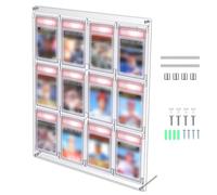 Wonderjune Acrylic PSA Slab Card Display Case 12 Graded Baseball Card Display Frame Clear View UV Protection Sports Wall Cabinet Holder for Wall Mount Desktop Hockey Basketball Football Lover Gift
