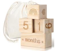 Wonderjune Boho Baby Milestone Blocks Natural Pine Wood with Days Months Weeks Years Baby Age Milestone Signs Set with Boho Bag, Baby Gifts Picture Props Baby Photo Props Photoshoots for Baby Shower