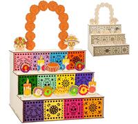 Wonderjune Dia De Los Muertos Decoration Dia De Los Muertos Ofrenda Altar Kit Wooden Day of The Dead Shadow Box Remembrance Picture Frame for Day of The Dead Home Kitchen Room Decoration(Elegant)