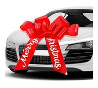 Wonderjune Merry Christmas Car Bow 30 inch Sweet Giant Red Green Pull Waterproof Bow with 20 Feet Ribbon for Christmas Party Car Decorations(Red)