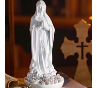 Wonderjune Our Lady of Lourdes Statue Figurine 8'' Bright Ivory Virgin Mary Statue Blessed Catholic Mother Mary Garden Figure Resin Stone Tabletop Rosary Holder Home Office Religious Gifts(Classic)