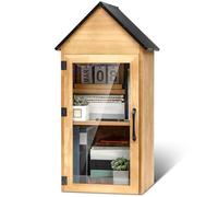 Wonderjune Outdoor Library Box Double Deck Literature Exchange Box Little Wood Cabinet Waterproof Book Storage for DIY, Neighborhoods Community and Schools Sharing Books, Literature and Newspapers