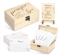 Wonderjune Prayer Box with 100 Pcs Cards 1 Wooden Signature Sign 5 Pens Wooden Distressed Box Prayer Request Cards for First Communion Christian Gifts(Wood Color,Classic)
