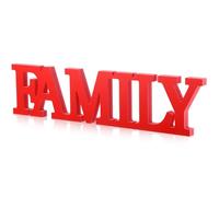 Wonderjune Rustic Wood Family Sign - Wooden Decorative Sign With Family Words for Living Room, Home Decor Shelf Mantel (Red)